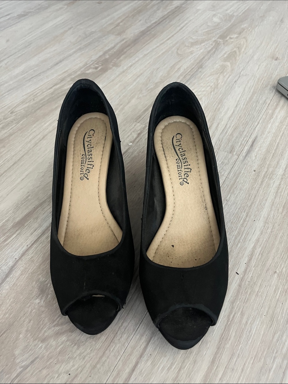 Cityclassified Black Peep Toe Wedges